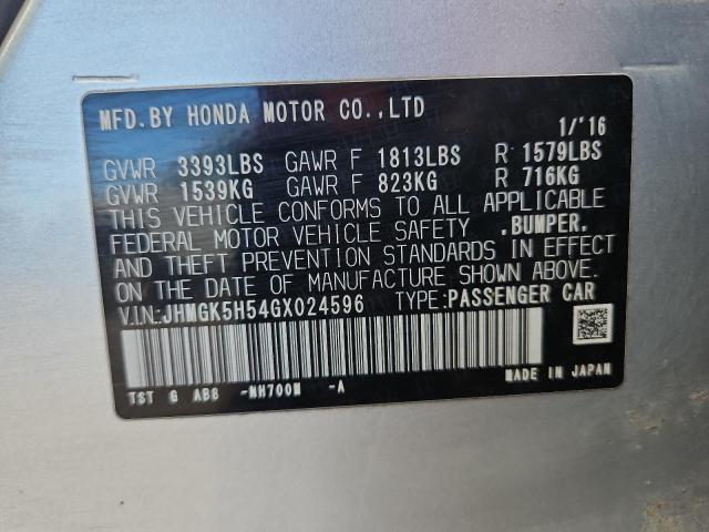 JHMGK5H54GX024596 - 2016 HONDA FIT LX Արծաթագույն լուսանկար 13