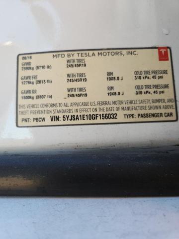 5YJSA1E10GF156032 - 2016 TESLA MODEL S WHITE photo 13