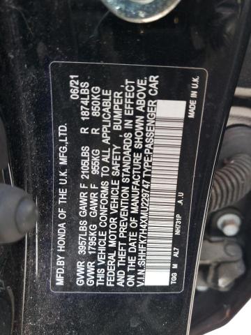 SHHFK7H4XMU229747 - 2021 HONDA CIVIC SPORT BLACK photo 12