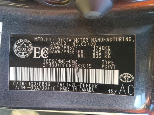 2T1BU40E09C183015 - 2009 TOYOTA COROLLA BASE رمادي صورة 13