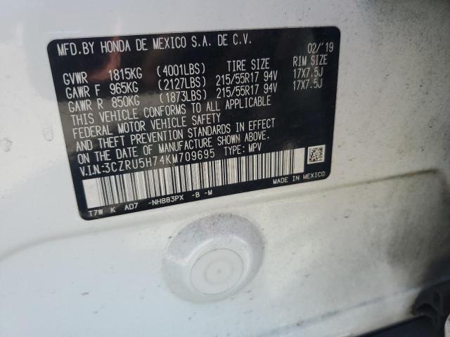 3CZRU5H74KM709695 - 2019 HONDA HR-V EXL WHITE photo 13