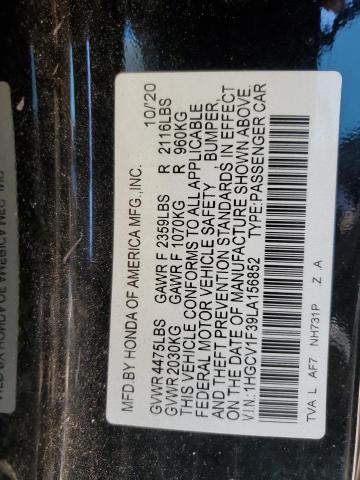 1HGCV1F39LA156852 - 2020 HONDA ACCORD SPORT BLACK photo 12