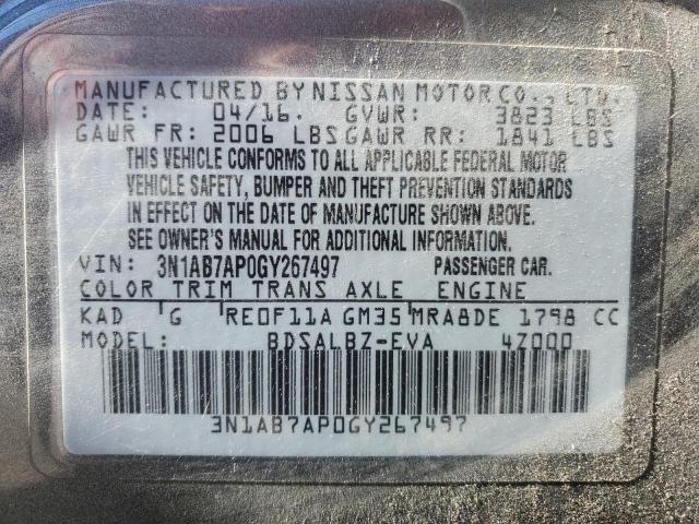 3N1AB7AP0GY267497 - 2016 NISSAN SENTRA S GRAY photo 12