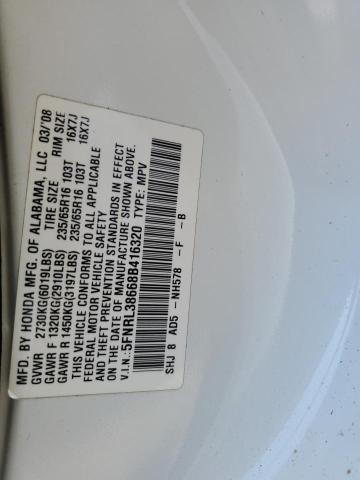 5FNRL38668B416320 - 2008 HONDA ODYSSEY EXL WHITE photo 12