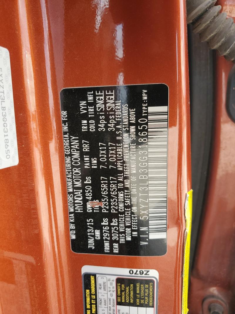 5XYZT3LB3GG318650 - 2016 HYUNDAI SANTA FE S ORANGE photo 13