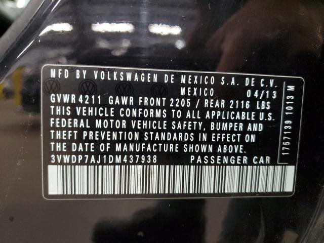 3VWDP7AJ1DM437938 - 2013 VOLKSWAGEN JETTA SE შავი ფოტო 12