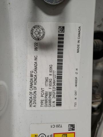 2HGFE2F54NH122777 - 2022 HONDA CIVIC SPORT WHITE photo 12