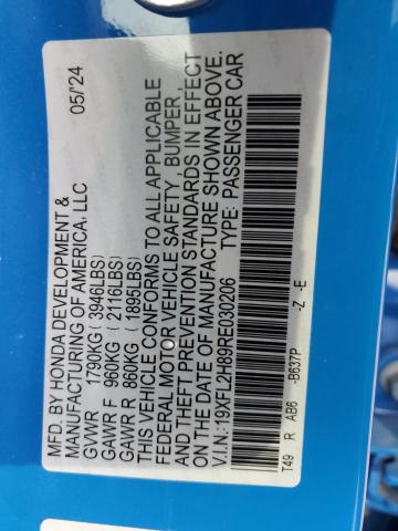 19XFL2H89RE030206 - 2024 HONDA CIVIC SPORT Mavi foto 12