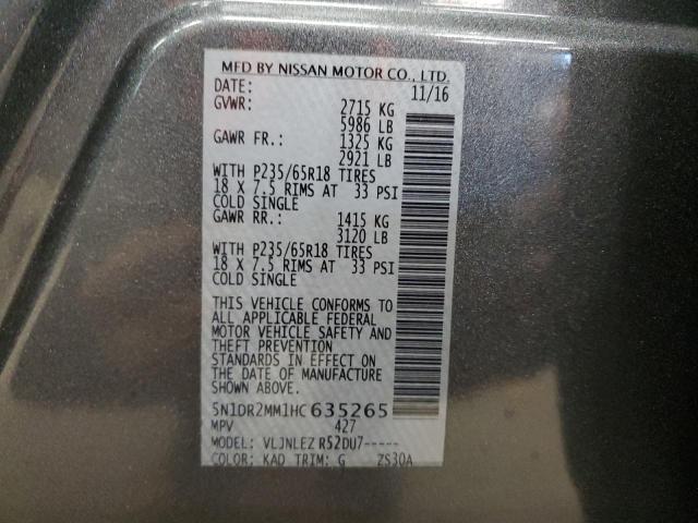 5N1DR2MM1HC635265 - 2017 NISSAN PATHFINDER S GRAY photo 13