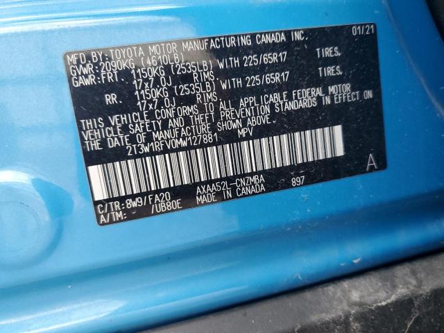 2T3W1RFV0MW127881 - 2021 TOYOTA RAV4 XLE BLUE photo 12