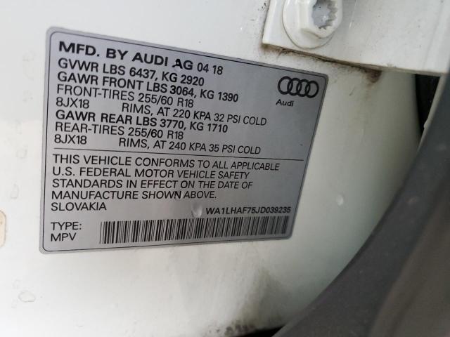 WA1LHAF75JD039235 - 2018 AUDI Q7 PREMIUM PLUS Սպիտակ լուսանկար 12