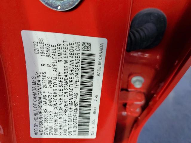 2HGFE2F5XNH571445 - 2022 HONDA CIVIC SPORT RED photo 12