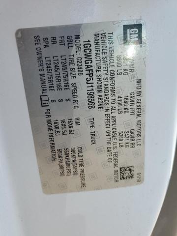 1GCWGAFP5J1198568 - 2018 CHEVROLET EXPRESS G2 Blanc photo 12