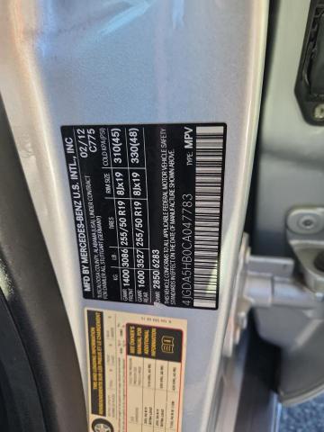 4JGDA5HB0CA047783 - 2012 MERCEDES-BENZ ML 350 4MATIC SILVER photo 12