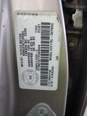 2T1BR12E1YC804564 - 2000 TOYOTA COROLLA VE GOLD photo 12