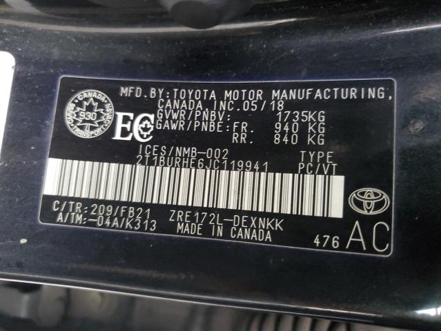 2T1BURHE6JC119941 - 2018 TOYOTA COROLLA L Schwarz Foto 13