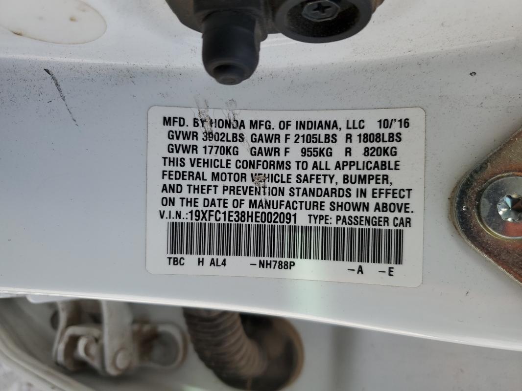 19XFC1E38HE002091 - 2017 HONDA CIVIC EX Biały zdjęcie 13