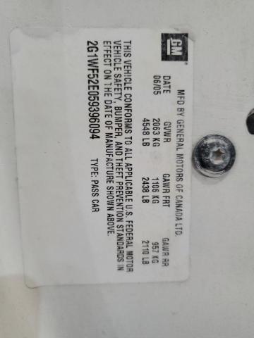 2G1WF52E059396094 - 2005 CHEVROLET IMPALA 白色 照片 12