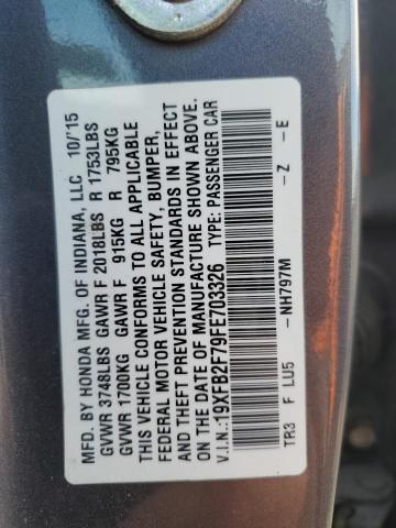 19XFB2F79FE703326 - 2015 HONDA CIVIC SE გრაფიტი ფოტო 12