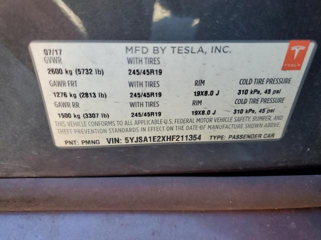 5YJSA1E2XHF211354 - 2017 TESLA MODEL S GRAY photo 12