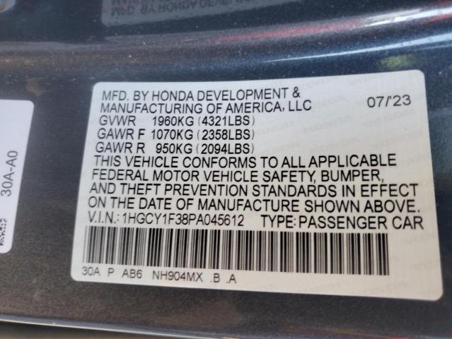 1HGCY1F38PA045612 - 2023 HONDA ACCORD EX GRAY photo 12