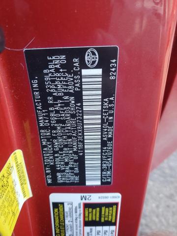 4T1BF3EKXBU732274 - 2011 TOYOTA CAMRY BASE 红色 照片 13