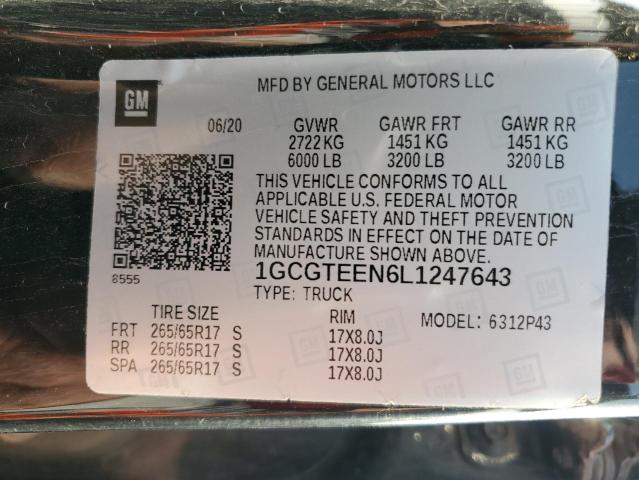 1GCGTEEN6L1247643 - 2020 CHEVROLET COLORADO ZR2 BLACK photo 12