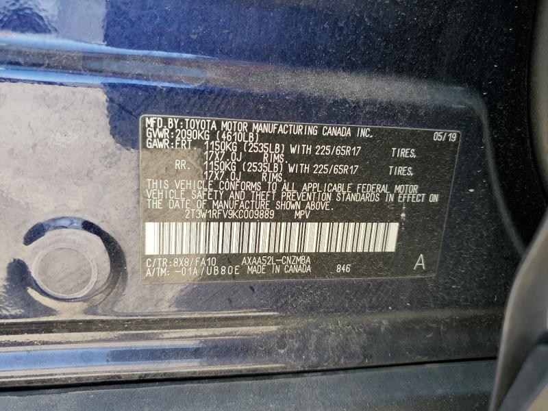 2T3W1RFV9KC009889 - 2019 TOYOTA RAV4 XLE Mavi fotoğraf 12