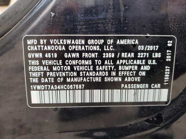 1VWDT7A34HC067587 - 2017 VOLKSWAGEN PASSAT R-LINE Սև լուսանկար 12