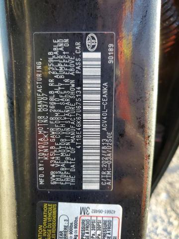 4T1BE46K67U675134 - 2007 TOYOTA CAMRY CE BLACK photo 12
