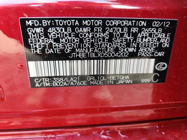 JTHBE1BLXD5004202 - 2013 LEXUS GS 350 RED photo 12