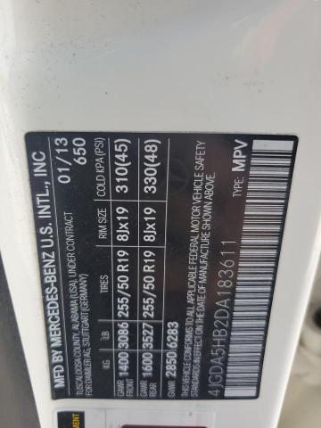 4JGDA5HB2DA183611 - 2013 MERCEDES-BENZ ML 350 4MATIC WHITE photo 13