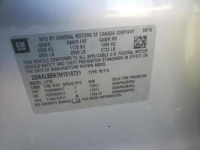 2GNALBEK7H1518731 - 2017 CHEVROLET EQUINOX LS Gümüş foto 13