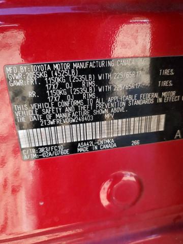2T3WFREV0GW248403 - 2016 TOYOTA RAV4 XLE RED photo 13