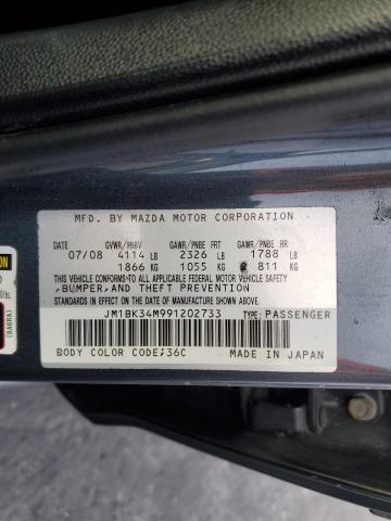 JM1BK34M991202733 - 2009 MAZDA SPEED 3 GRAY photo 12