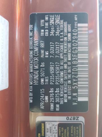 5XYZTDLB3FG302940 - 2015 HYUNDAI SANTA FE S Turuncu fotoğraf 13