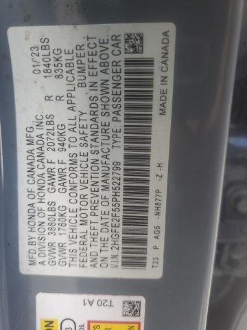 2HGFE2F55PH522799 - 2023 HONDA CIVIC SPORT Сұр фото 12