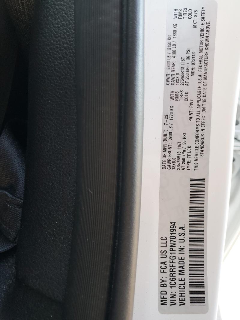 1C6RRFFG1PN701994 - 2023 RAM 1500 BIG HORN/LONE STAR WHITE photo 13