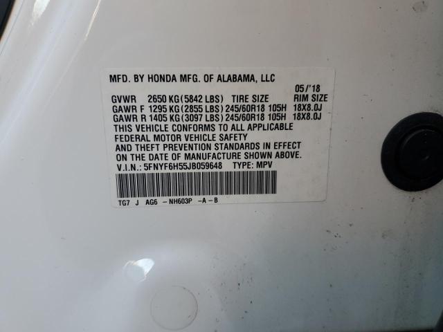 5FNYF6H55JB059648 - 2018 HONDA PILOT EXL Beyaz fotoğraf 13