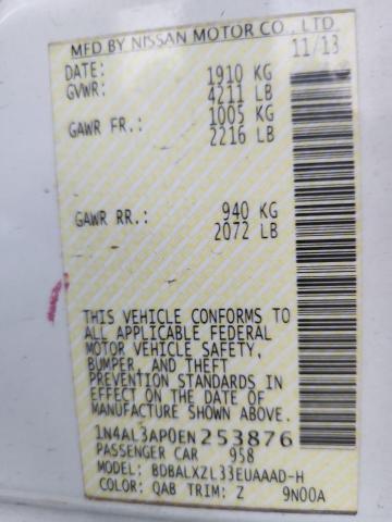 1N4AL3AP0EN253876 - 2014 NISSAN ALTIMA 2.5 WHITE photo 12