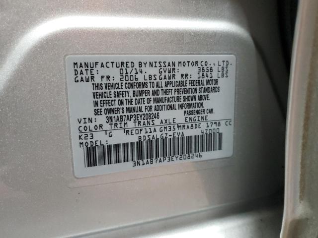 3N1AB7AP3EY208246 - 2014 NISSAN SENTRA S ვერცხლისფერი ფოტო 14