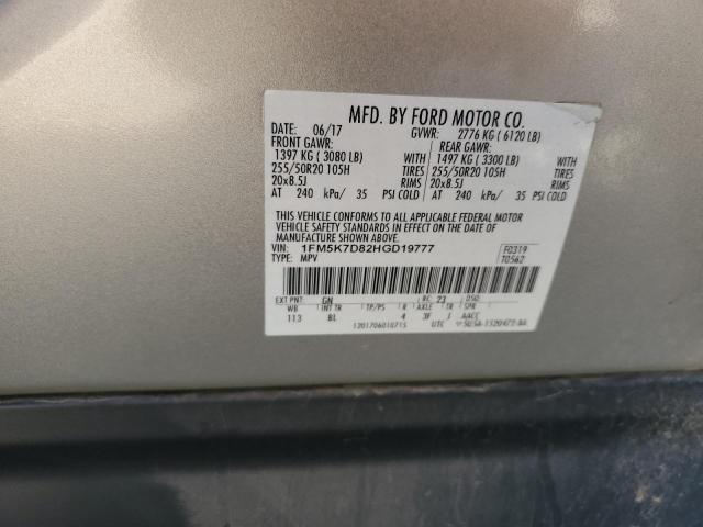 1FM5K7D82HGD19777 - 2017 FORD EXPLORER XLT Gold Foto 13