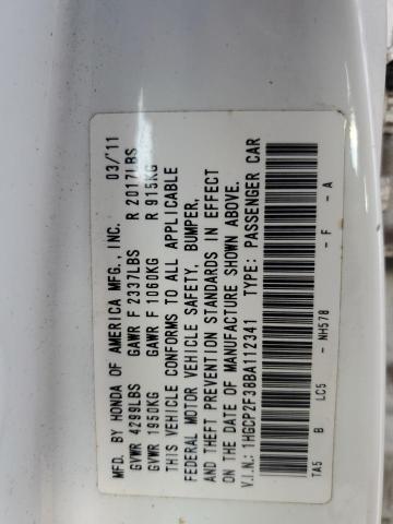 1HGCP2F38BA112341 - 2011 HONDA ACCORD LX أبيض صورة 13