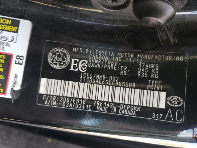 2T1BU4EE5DC985089 - 2013 TOYOTA COROLLA BASE Negro foto 12