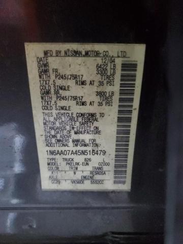 1N6AA07A45N516479 - 2005 NISSAN TITAN XE GRAY photo 12