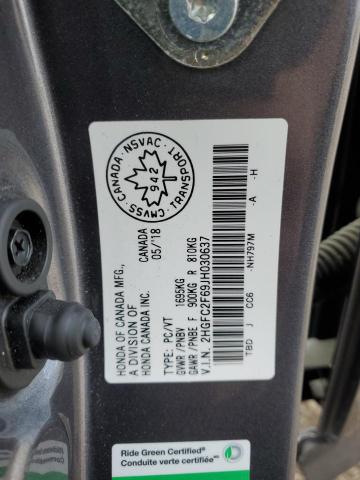 2HGFC2F69JH030637 - 2018 HONDA CIVIC LX ნაცრისფერი ფოტო 13