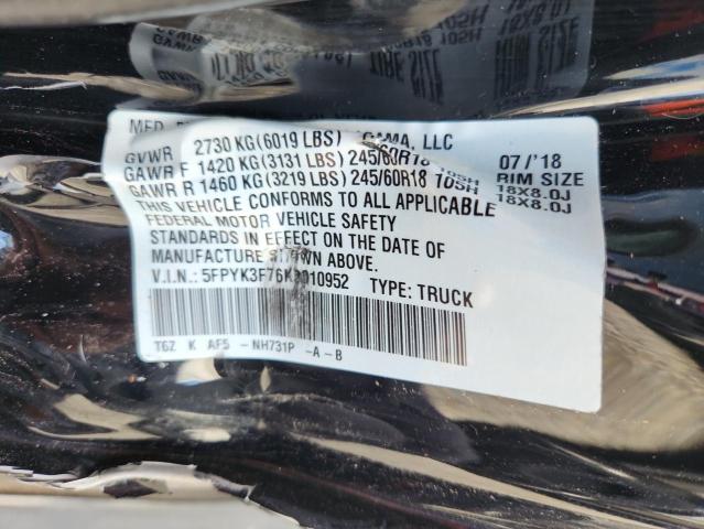 5FPYK3F76KB010952 - 2019 HONDA RIDGELINE RTL Черный фото 12