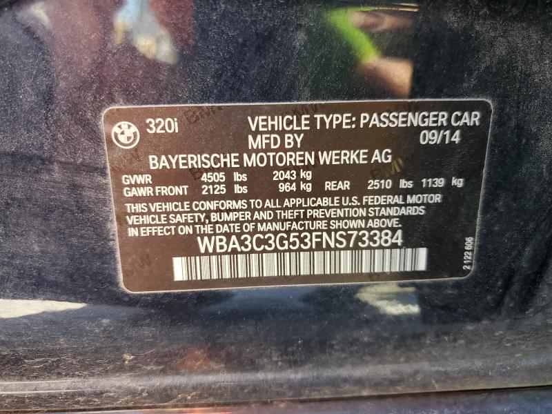 WBA3C3G53FNS73384 - 2015 BMW 320 I XDRIVE Կապույտ լուսանկար 13