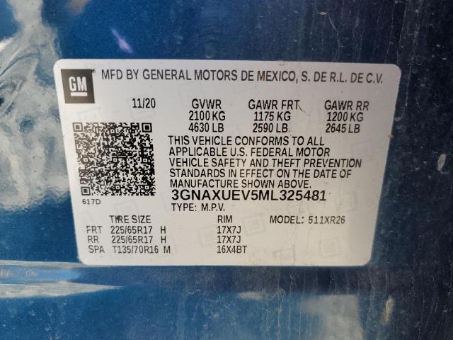 3GNAXUEV5ML325481 - 2021 CHEVROLET EQUINOX LT Mavi foto 13