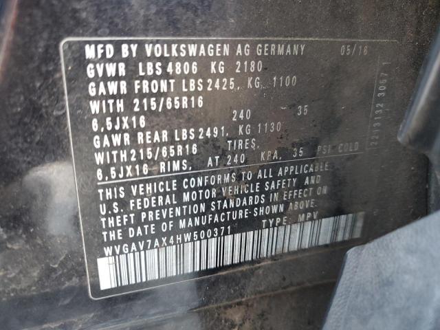 WVGAV7AX4HW500371 - 2017 VOLKSWAGEN TIGUAN S BLACK photo 13
